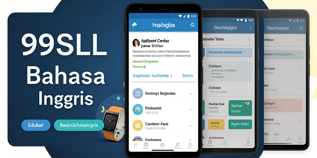 Antarmuka aplikasi 99SLL menunjukkan fitur belajar bahasa Inggris yang interaktif.