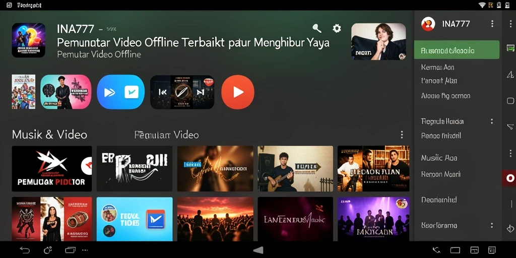 Antarmuka pengguna aplikasi INA777 untuk Pemutar Video Offline.