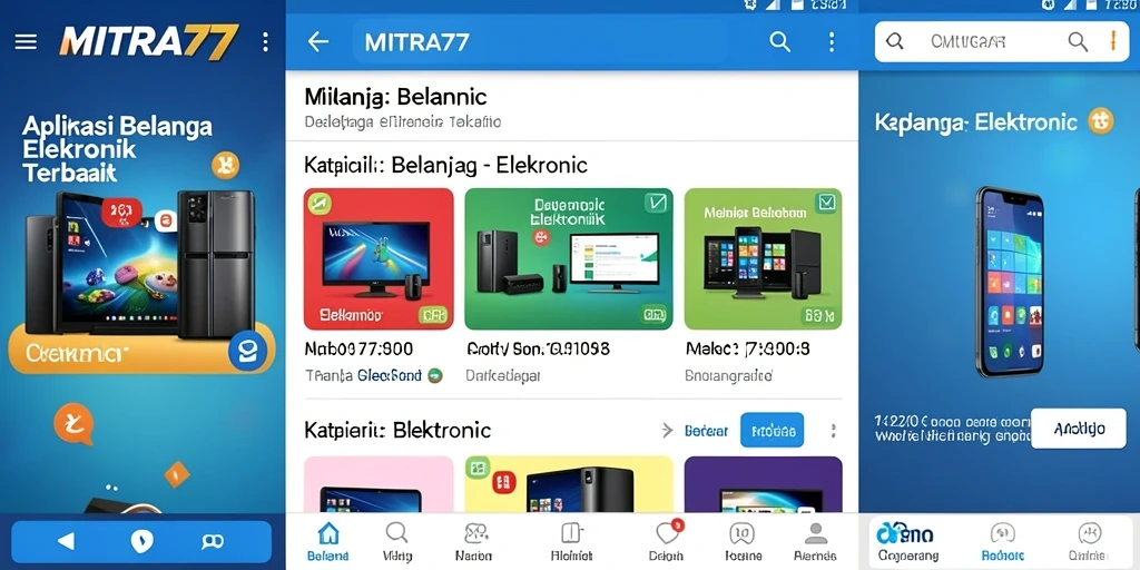 Screenshot utama MITRA77 menampilkan antarmuka sederhana dan fungsional untuk belanja elektronik.