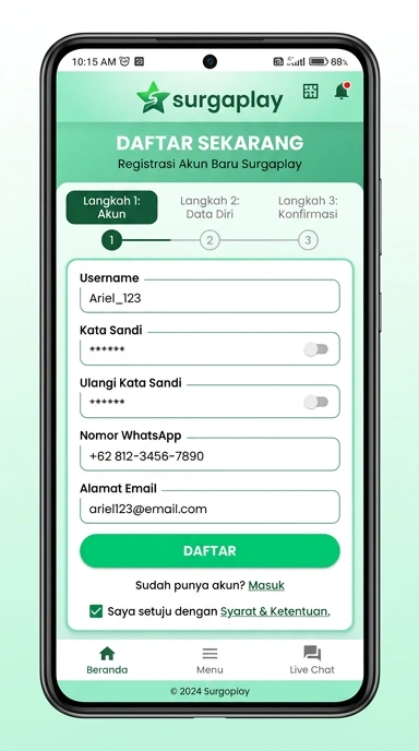 Tampilan halaman daftar surgaplay